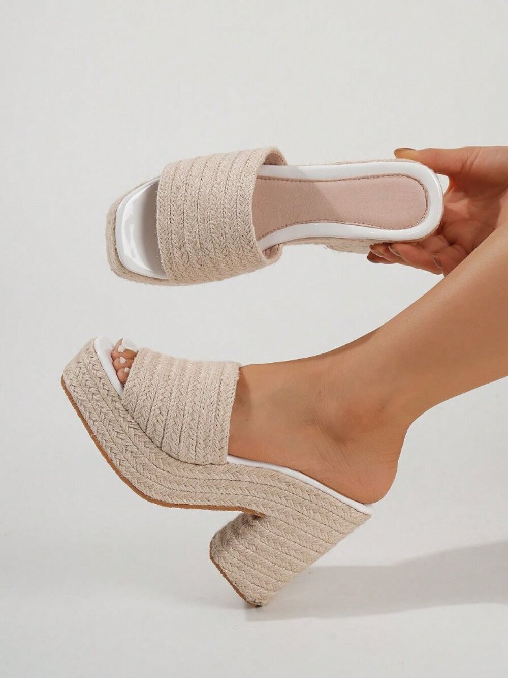 Apricot Wedge Platform Women's Open Toe Ankle Strap High Heel Sandals